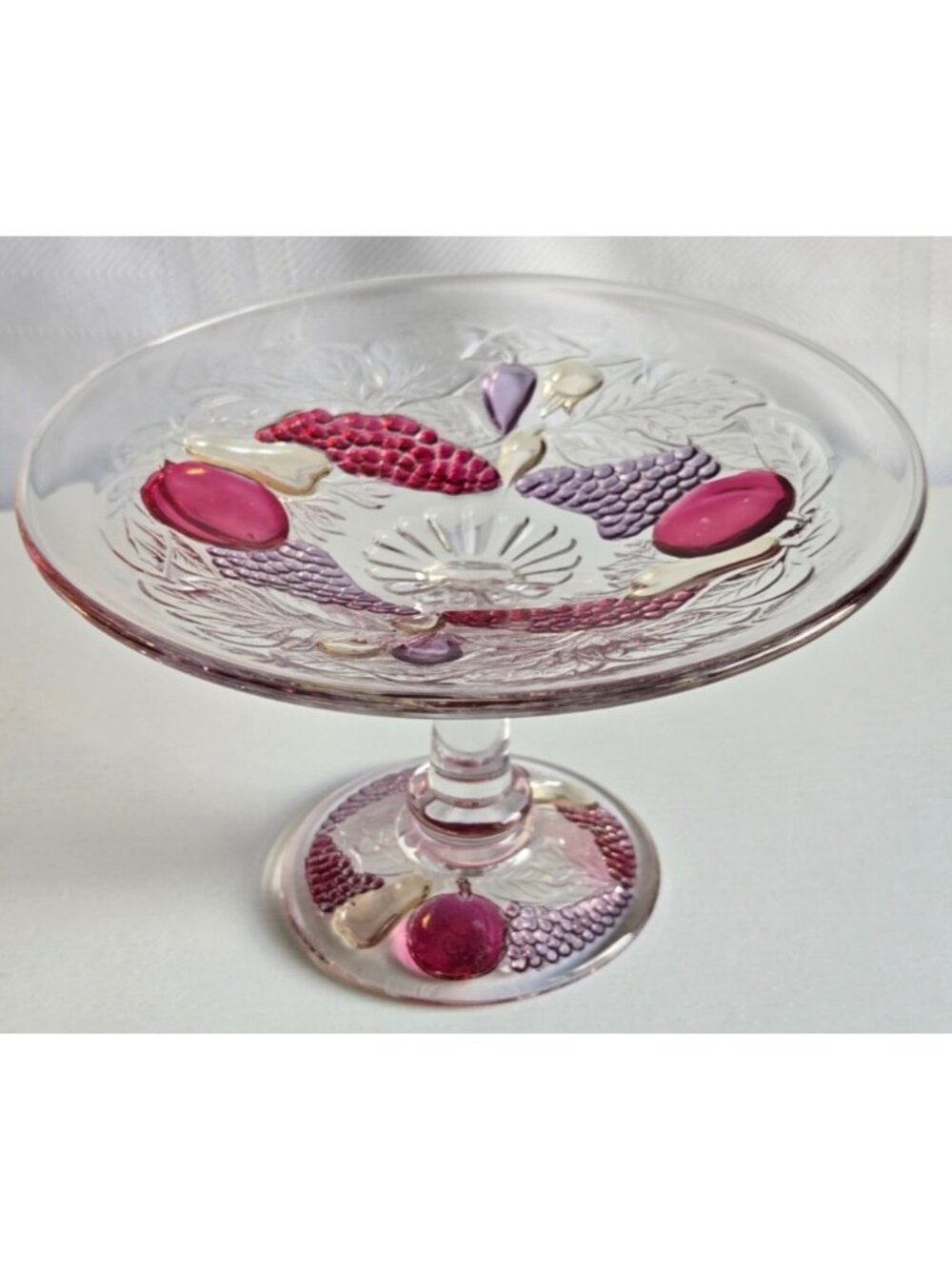 Vintage Westmoreland Glass Della Robbia Fruits Small Compote Pedestal Dish Plate